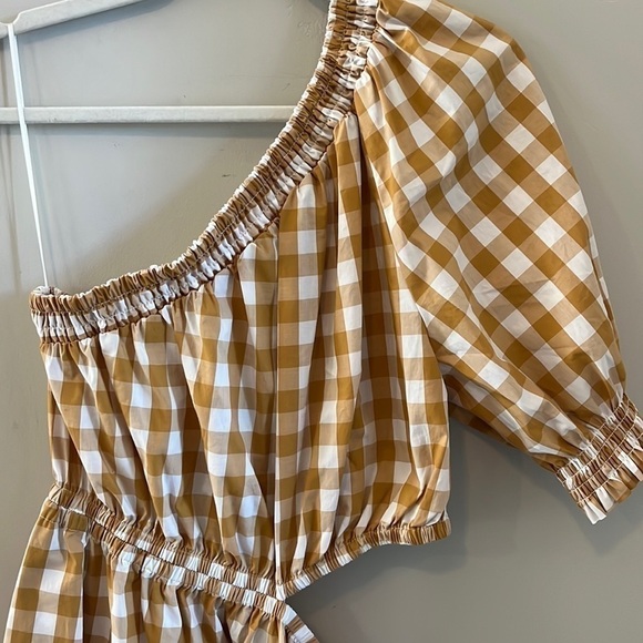 NEW NWT Who What Wear Gingham Asymmetrical Mustard Midi Dress size XL - Picture 2 of 5